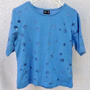 Zoe K Blue See Through Poka Dot Short Sleeve Top